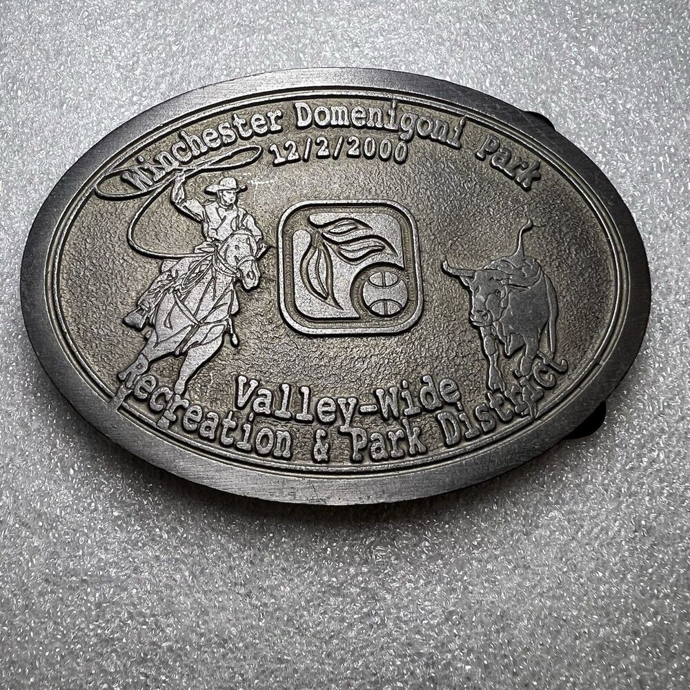 Vtg 2000 Winchester Domenigoni Park Belt Buckle Cowboy Rodeo Steer Bull Y2K